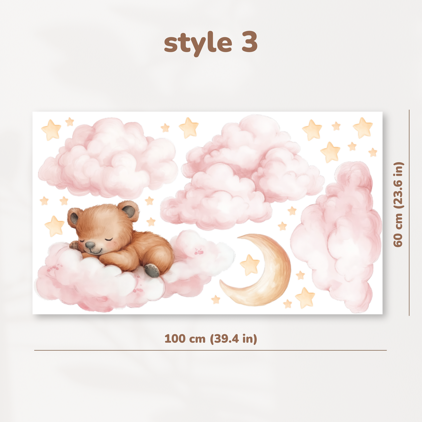 Stickers muraux ours en peluche - Sticker mural pour chambre d'enfant avec lune, étoiles et nuages, décoration intérieure pour baby shower, stickers pour chambre d'enfant