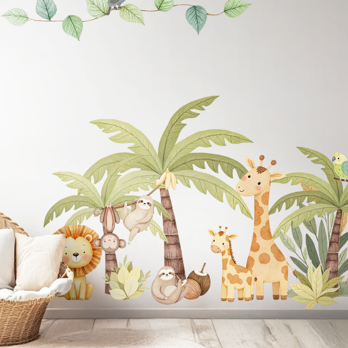 Jungle Wall Decals – Cute Safari Animals & Eco-Friendly Plastic-Free Stickers for Kids Room, Custom Size Available