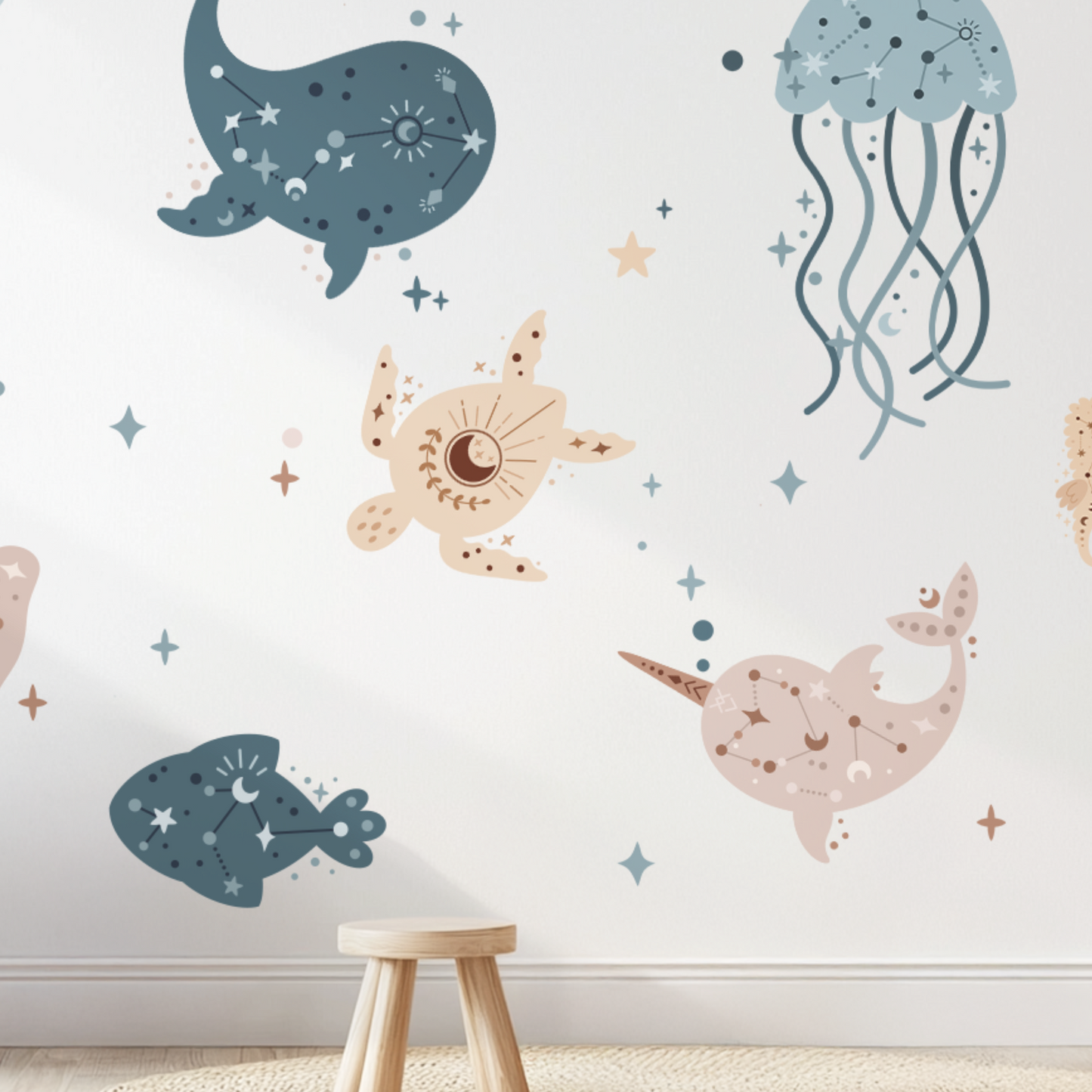 Ocean Animals Wall Decals – Extra Large & Reusable Stickers for Nursery or Playroom, Eco-Friendly and PVC-Free Sea Life Room Decor