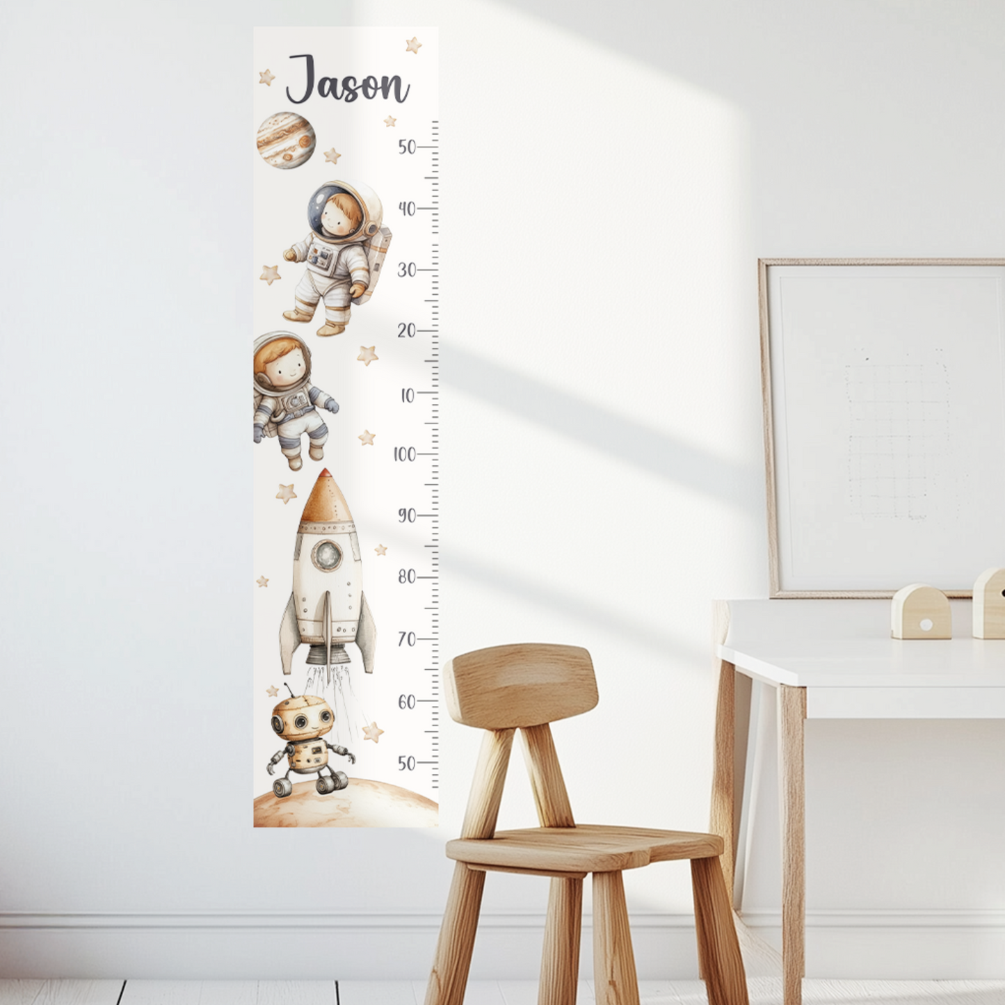 Autocollants muraux pour toise sur le thème de l'espace – Personnalisés avec le nom de l'enfant, réutilisables, à décoller et à coller, sans plastique, pour chambre d'enfant