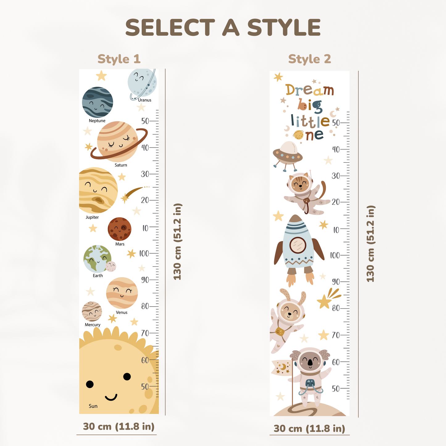 Autocollants muraux pour tableau de croissance spatial – Décoration de chambre d'enfant galaxie avec fusées, étoiles et animaux astronautes, autocollants réutilisables et sûrs pour chambre d'enfant