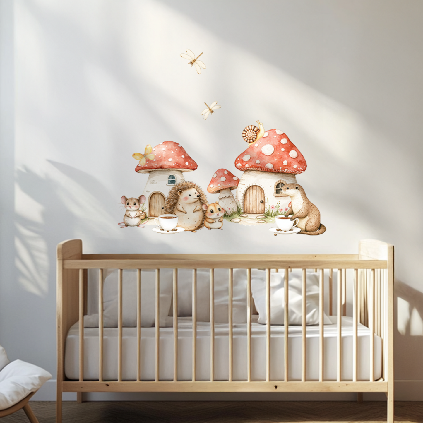 Woodland Village Wall Decals β Watercolor Forest Animals & Mushrooms, Removable and PVC-Free, Available in Large and Extra Large Sizes