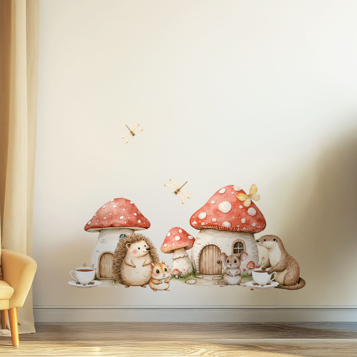 Woodland Village Wall Decals β Watercolor Forest Animals & Mushrooms, Removable and PVC-Free, Available in Large and Extra Large Sizes