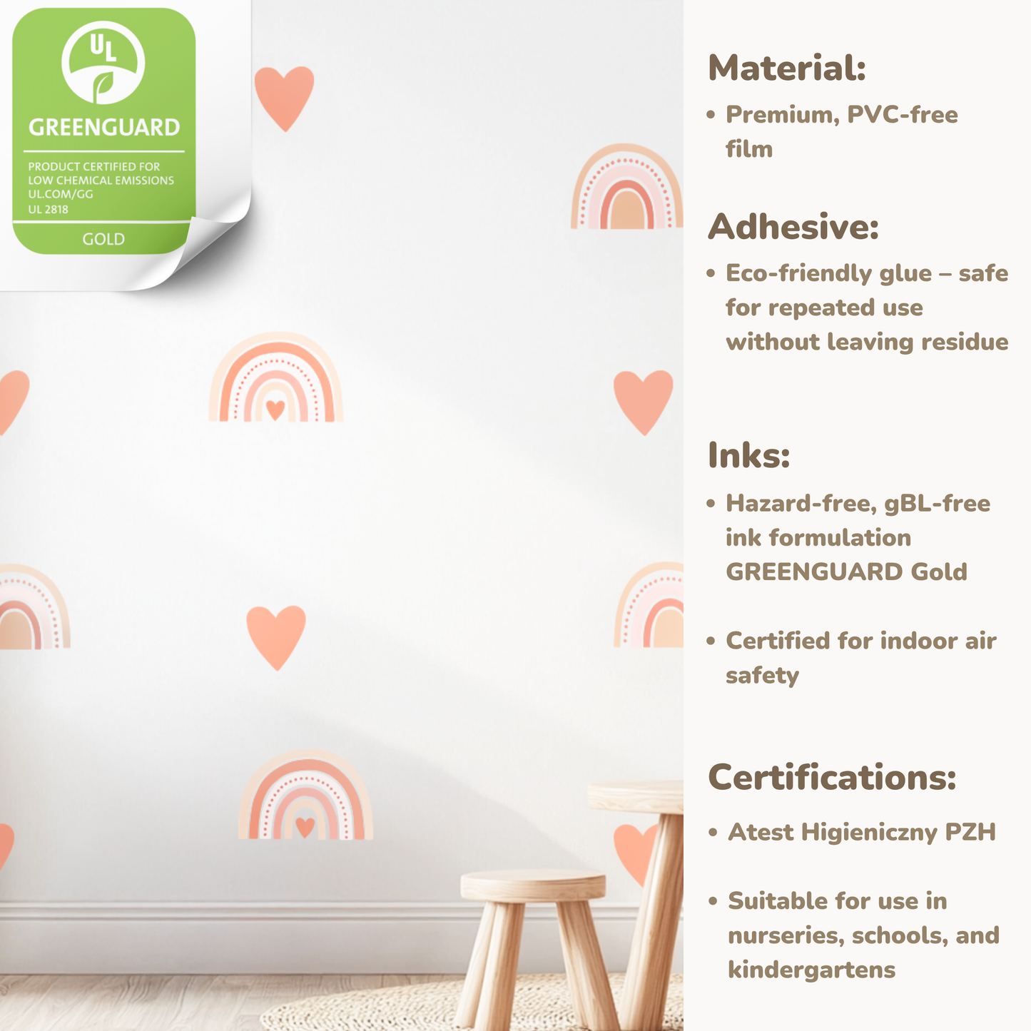 Boho Rainbow & Heart Wall Decals - Kids Room Wall Stickers, Non-Toxic Reusable Nursery Decor, Rainbow Stickers for Baby Room