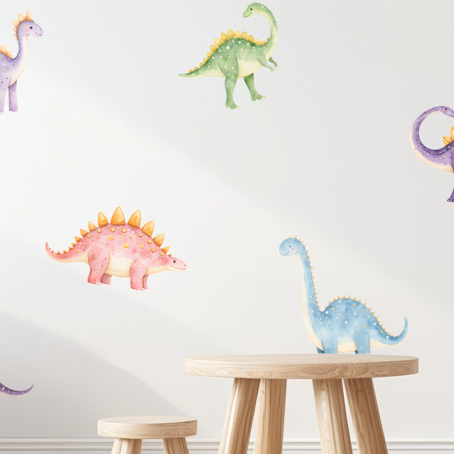 Cute Dinosaurs Wall Decals – Fun & Reusable Stickers for Kids’ Room, Baby Nursery or Preschool Classroom with Watercolor Illustrations