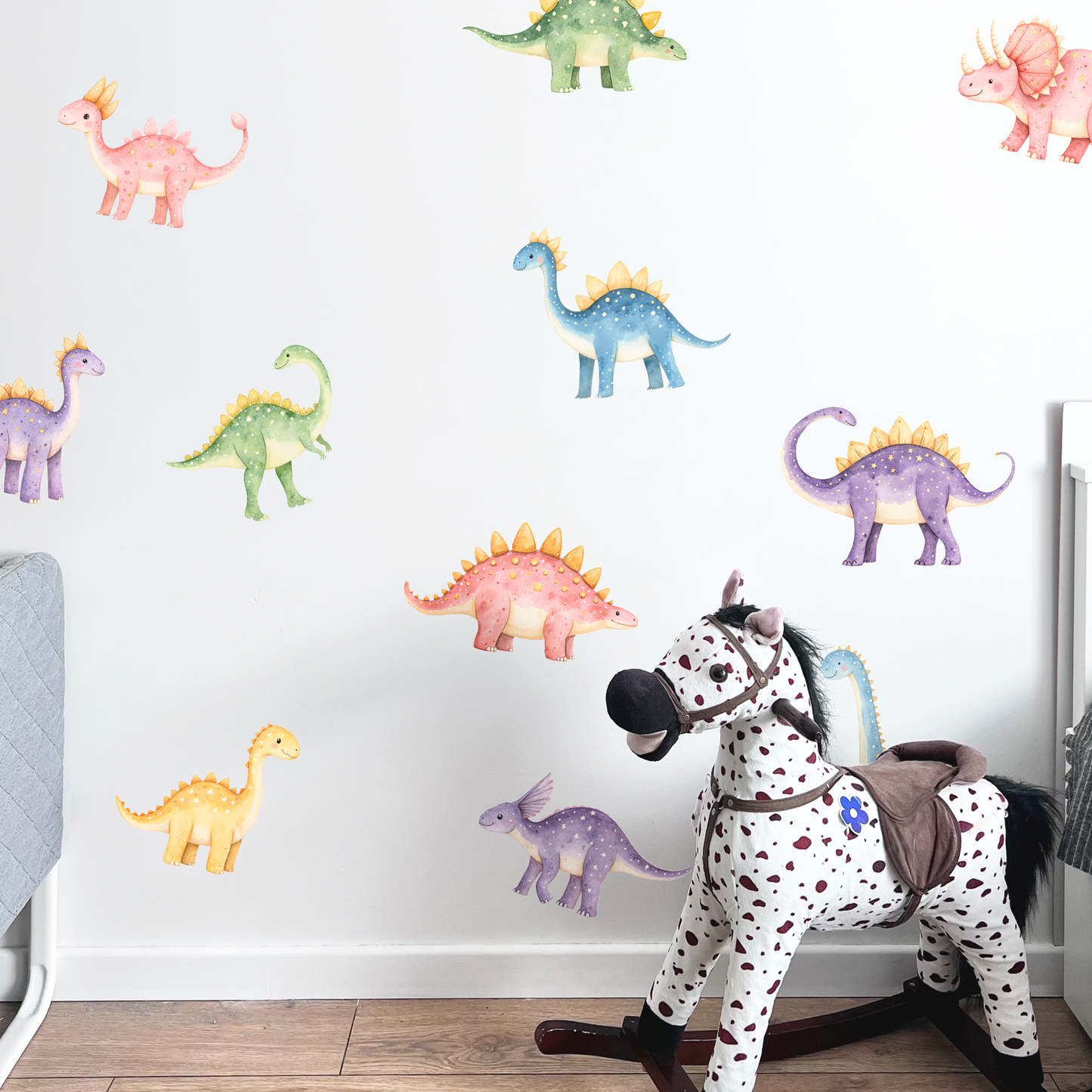 Cute Dinosaurs Wall Decals – Fun & Reusable Stickers for Kids’ Room, Baby Nursery or Preschool Classroom with Watercolor Illustrations