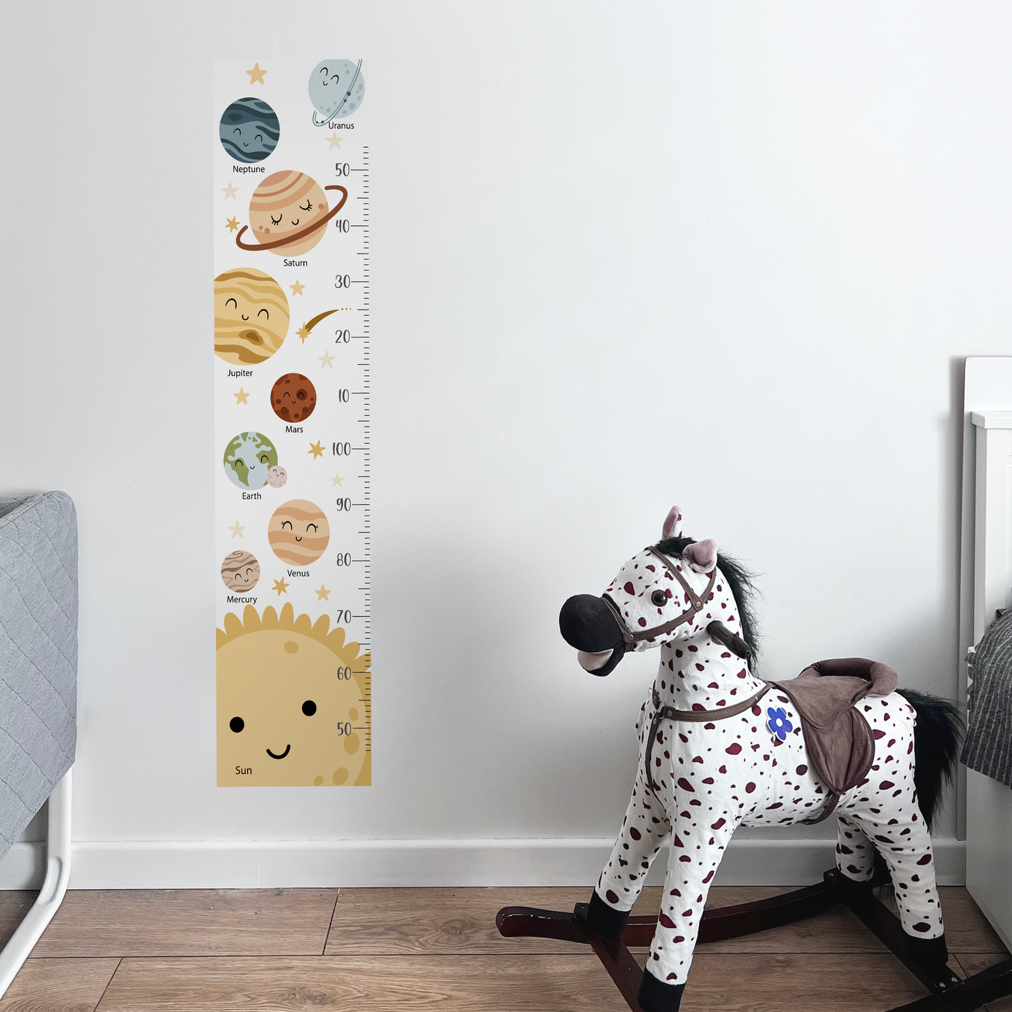 Autocollants muraux pour tableau de croissance spatial – Décoration de chambre d'enfant galaxie avec fusées, étoiles et animaux astronautes, autocollants réutilisables et sûrs pour chambre d'enfant