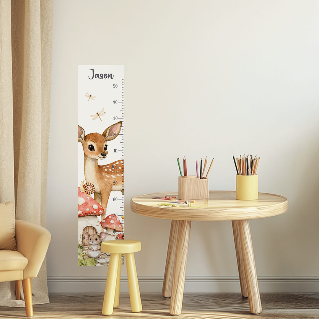Autocollants muraux sur le thème de la forêt, tableau de croissance personnalisé avec le nom de l'enfant, respectueux de l'environnement, à décoller et à coller, décoration d'animaux de la forêt
