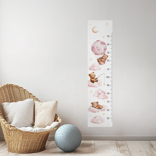 Bears & Clouds Wall Decals – Personalized Height Chart with Name for Boys and Girls, Peel and Stick, Plastic-Free Growth Chart for Kids Room
