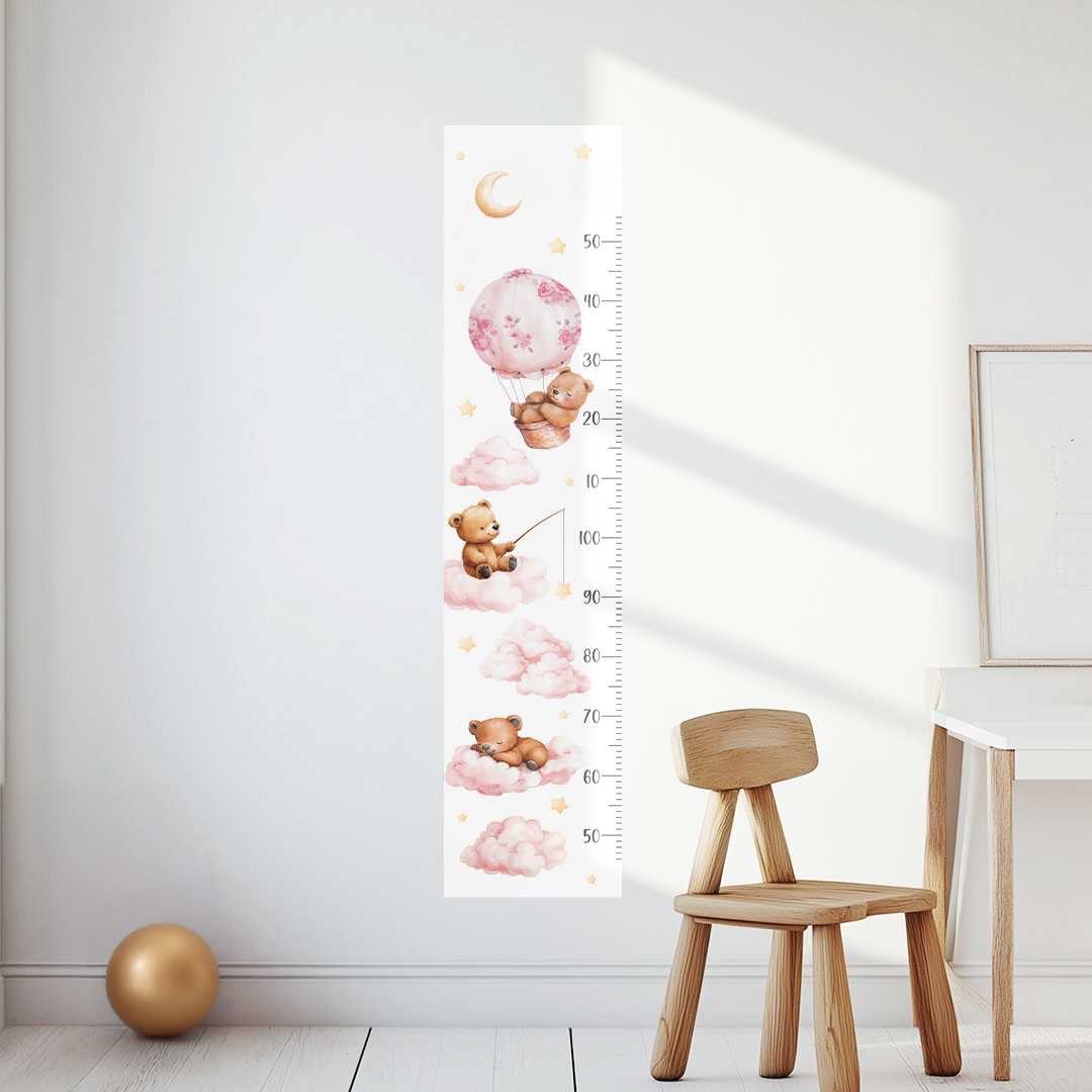 Bears & Clouds Wall Decals – Personalized Height Chart with Name for Boys and Girls, Peel and Stick, Plastic-Free Growth Chart for Kids Room