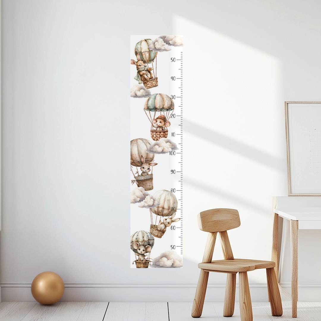 Hot Air Balloon Growth Chart Wall Decals – Personalized with Child’s Name, Eco-Friendly, Peel & Stick Nursery Height Ruler