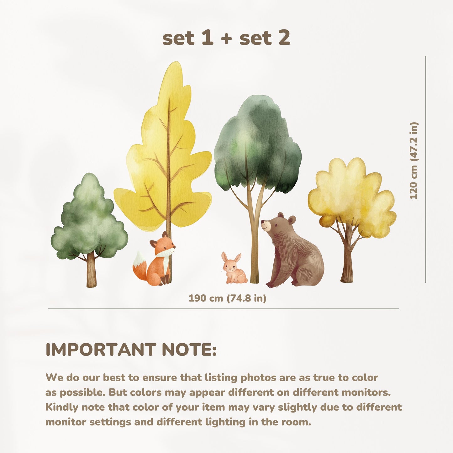 Stickers muraux Forêt – Autocollants écologiques aquarelle XXL réutilisables et non toxiques avec arbres et animaux des bois pour chambres d'enfants