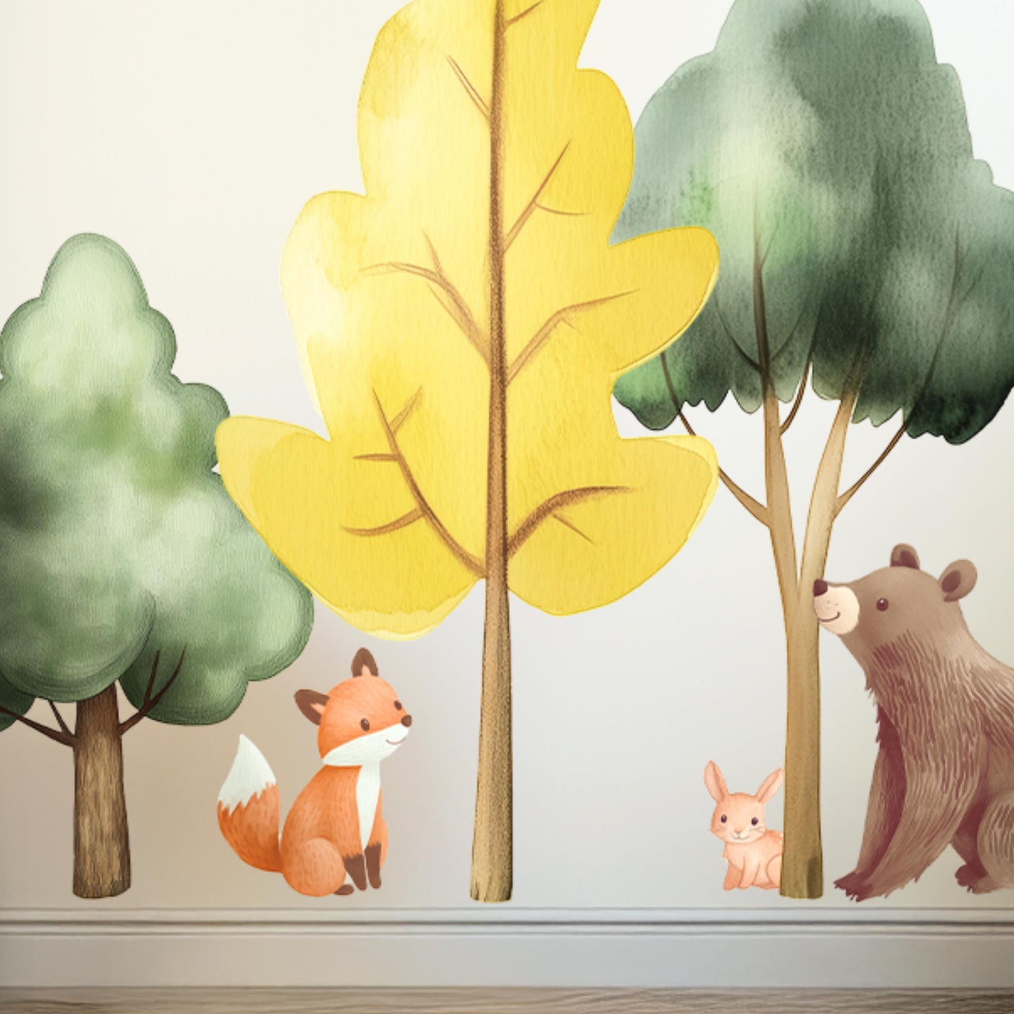 Autocollants muraux animaux et arbres de la forêt – Autocollants aquarelle écologiques certifiés GREENGUARD amovibles XL et XXL pour chambres d'enfants