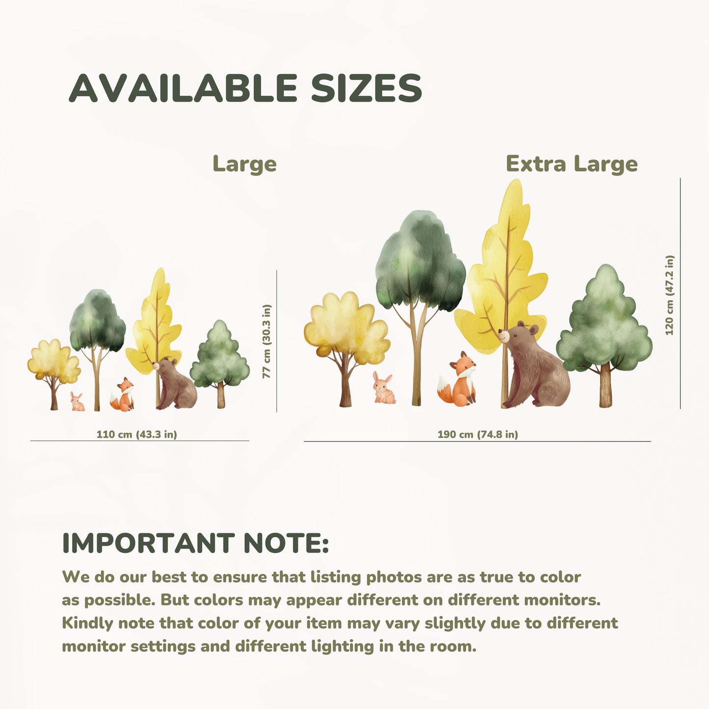 Autocollants muraux animaux et arbres de la forêt – Autocollants aquarelle écologiques certifiés GREENGUARD amovibles XL et XXL pour chambres d'enfants