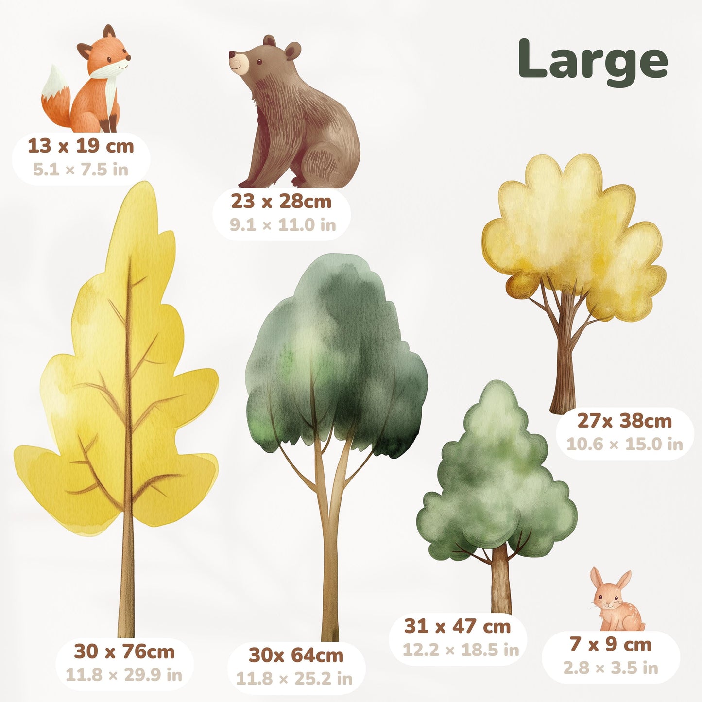 Autocollants muraux animaux et arbres de la forêt – Autocollants aquarelle écologiques certifiés GREENGUARD amovibles XL et XXL pour chambres d'enfants