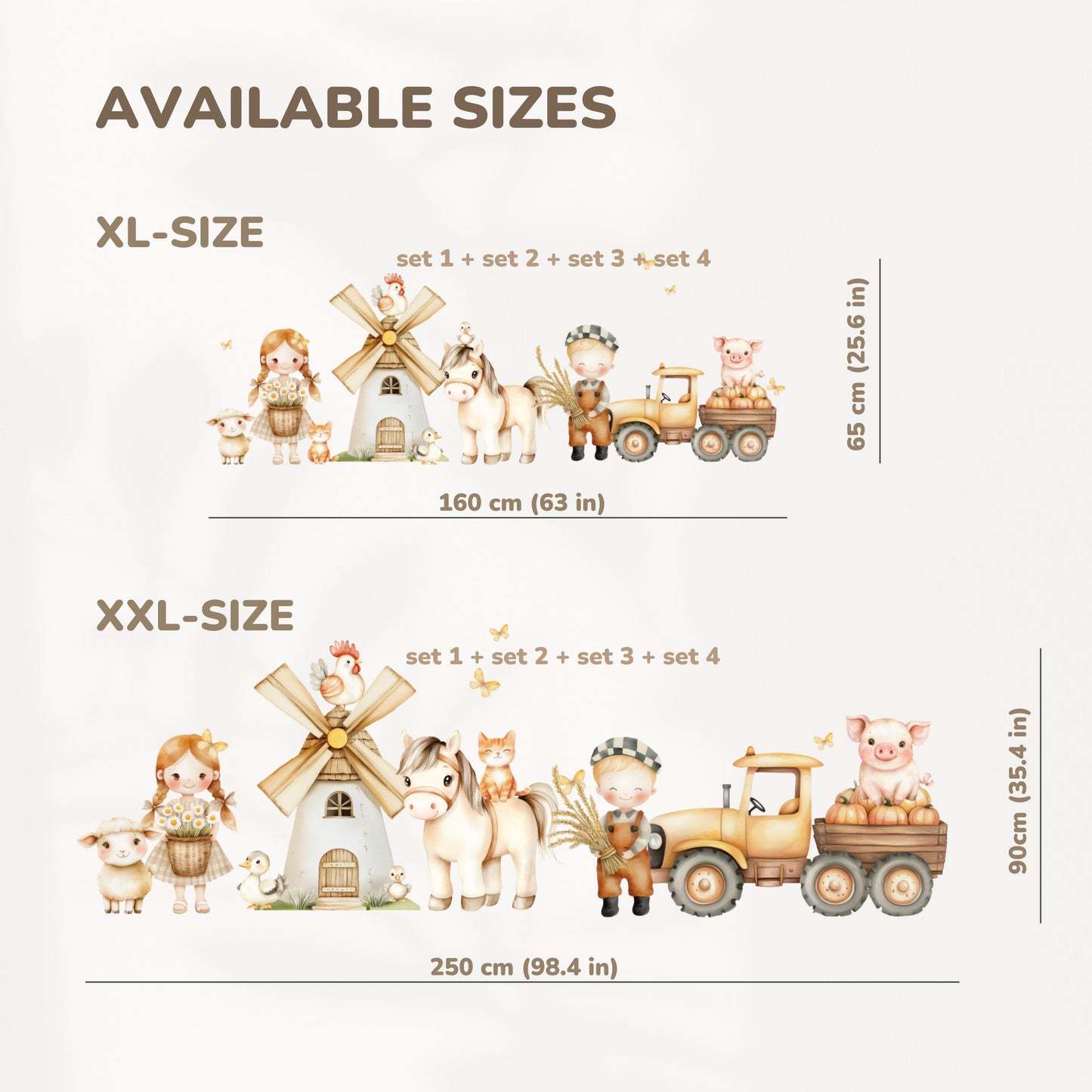 Stickers muraux style ferme – Autocollants réutilisables non toxiques XL et XXL avec animaux, grange et champs | Décoration pour chambre d'enfant, crèche ou salle de jeux