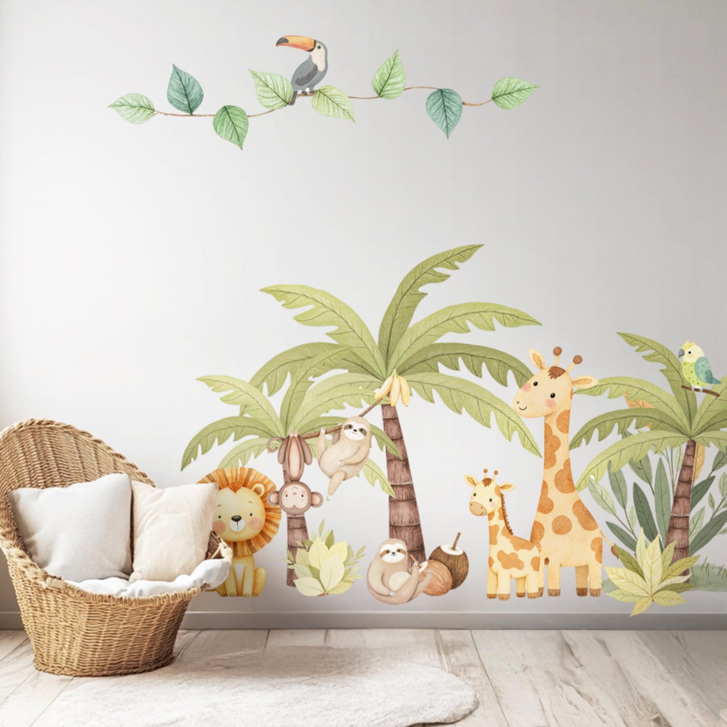 Autocollants muraux animaux de safari – Adorables autocollants de la jungle, non toxiques et sans plastique, décoration murale sûre pour chambre d'enfant, thème zoo pour enfants
