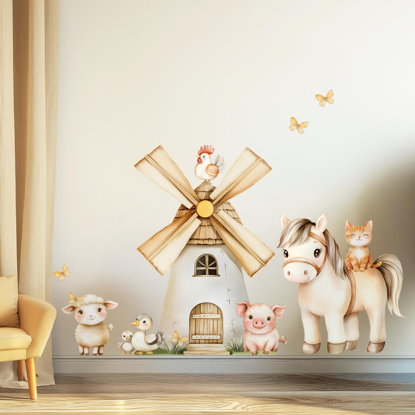 Autocollants muraux style ferme – Décoration murale XXL réutilisable et non toxique pour chambre d'enfant, salle de jeux ou chambre à coucher