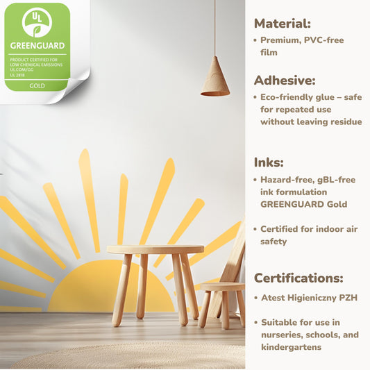 Autocollants muraux Big Sun – Autocollants XXL réutilisables et écologiques pour la décoration de la chambre d'enfant, de la salle de jeux et de la chambre