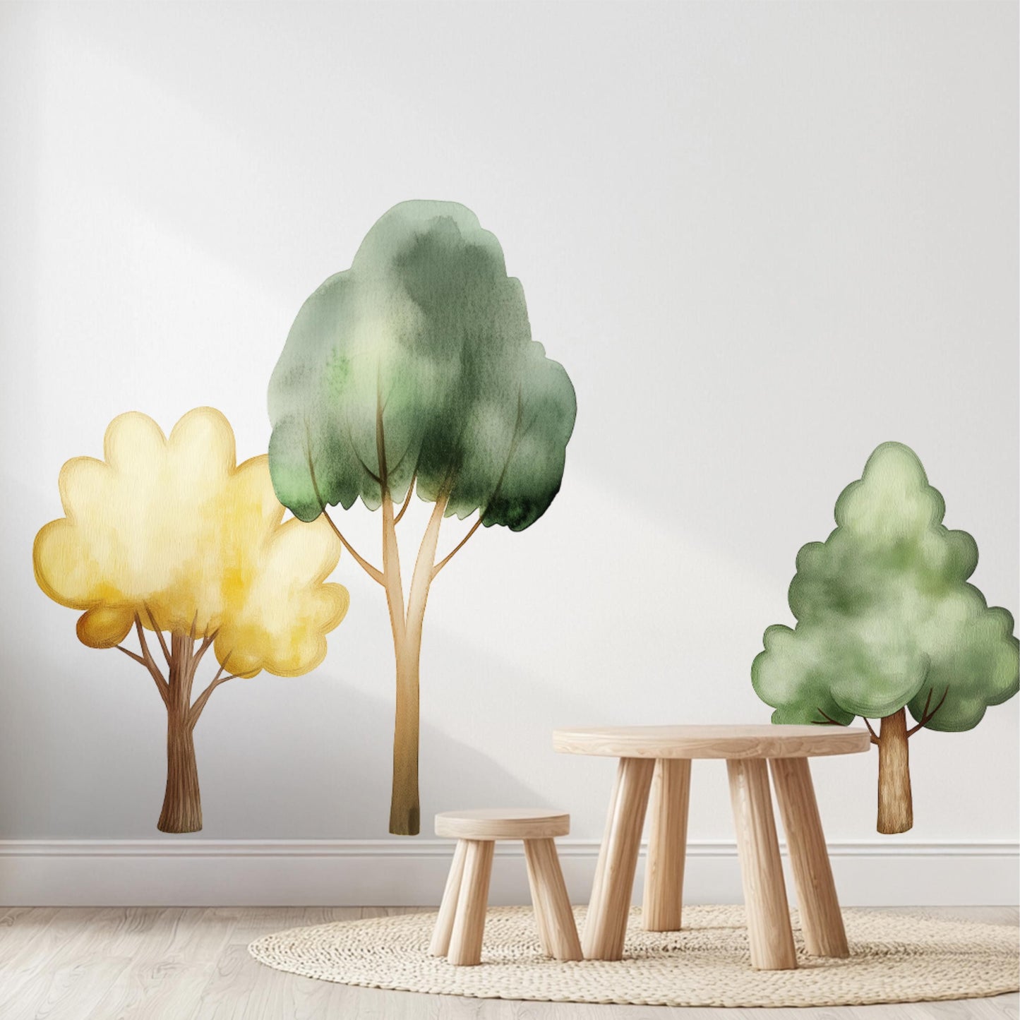 Stickers muraux Forêt – Autocollants écologiques aquarelle XXL réutilisables et non toxiques avec arbres et animaux des bois pour chambres d'enfants