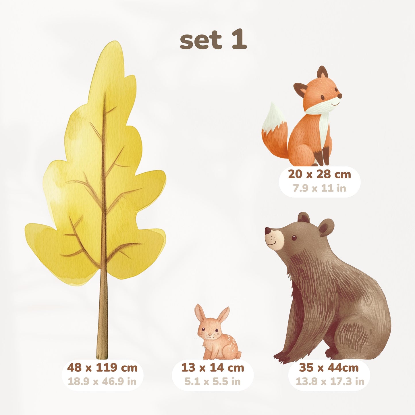 Stickers muraux Forêt – Autocollants écologiques aquarelle XXL réutilisables et non toxiques avec arbres et animaux des bois pour chambres d'enfants
