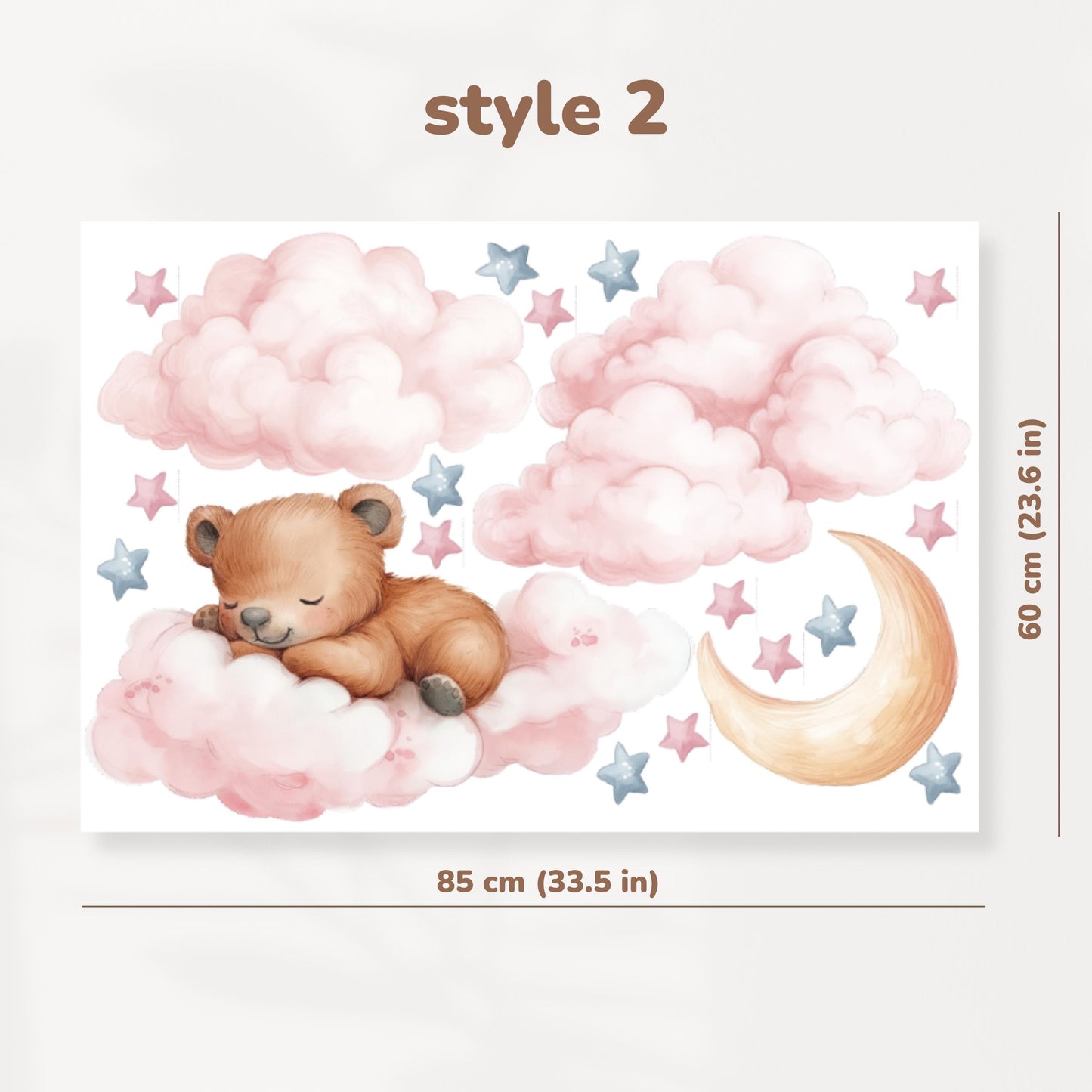 Stickers muraux ours en peluche - Sticker mural pour chambre d'enfant avec lune, étoiles et nuages, décoration intérieure pour baby shower, stickers pour chambre d'enfant