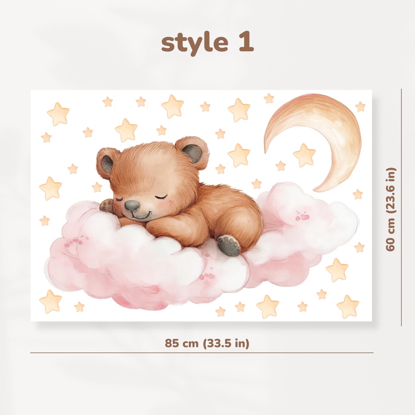 Stickers muraux ours en peluche - Sticker mural pour chambre d'enfant avec lune, étoiles et nuages, décoration intérieure pour baby shower, stickers pour chambre d'enfant