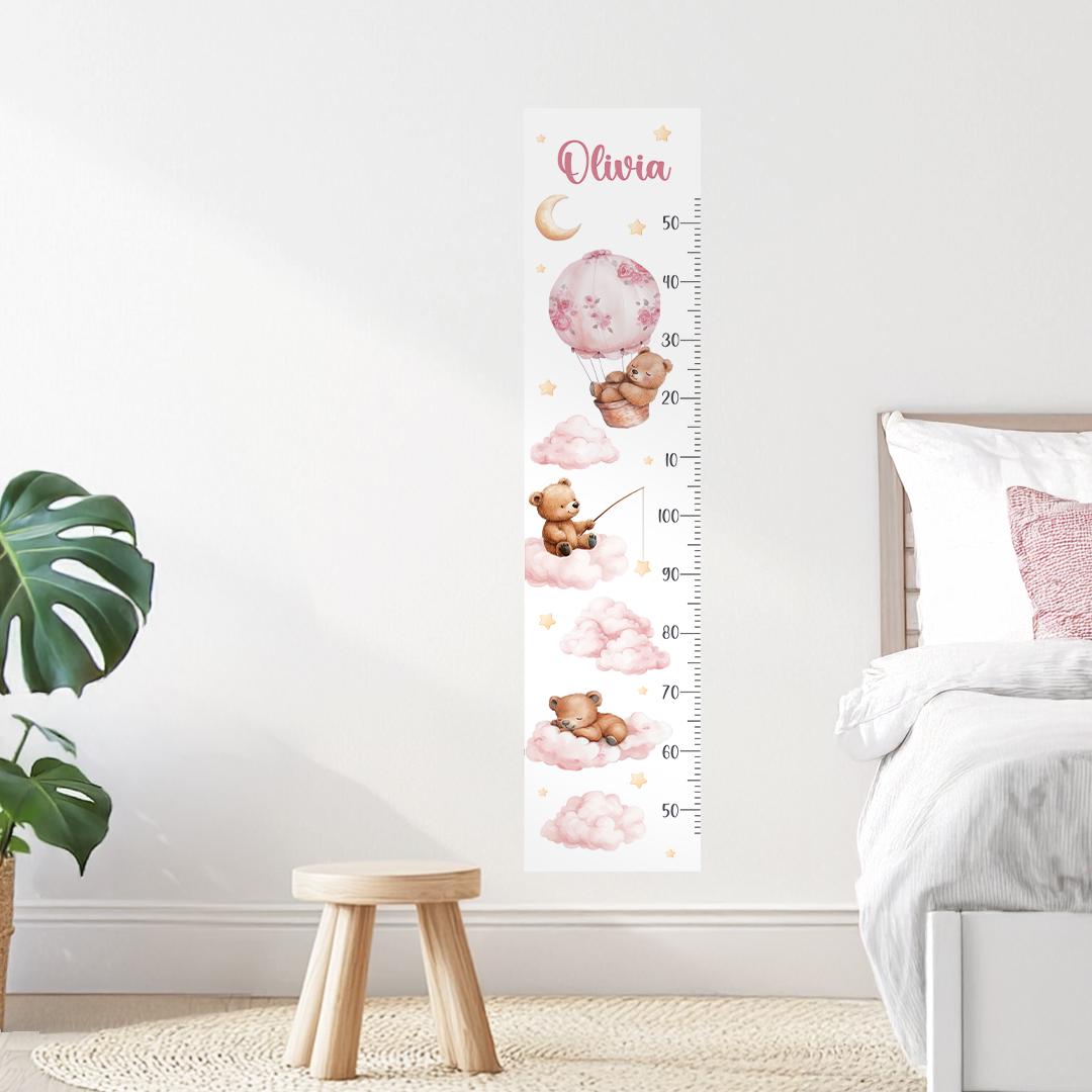 Bears & Clouds Wall Decals – Personalized Height Chart with Name for Boys and Girls, Peel and Stick, Plastic-Free Growth Chart for Kids Room
