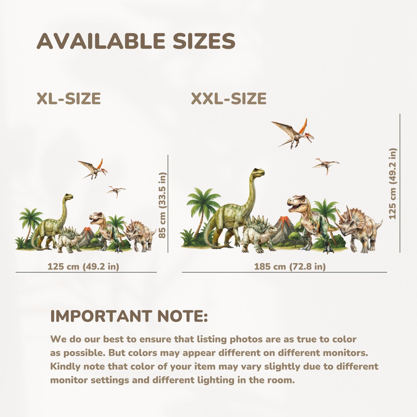 Stickers muraux dinosaures – Autocollants amovibles sans PVC pour chambre d'enfant ou de bébé, disponibles en tailles XL et XXL, décoration murale fantaisie
