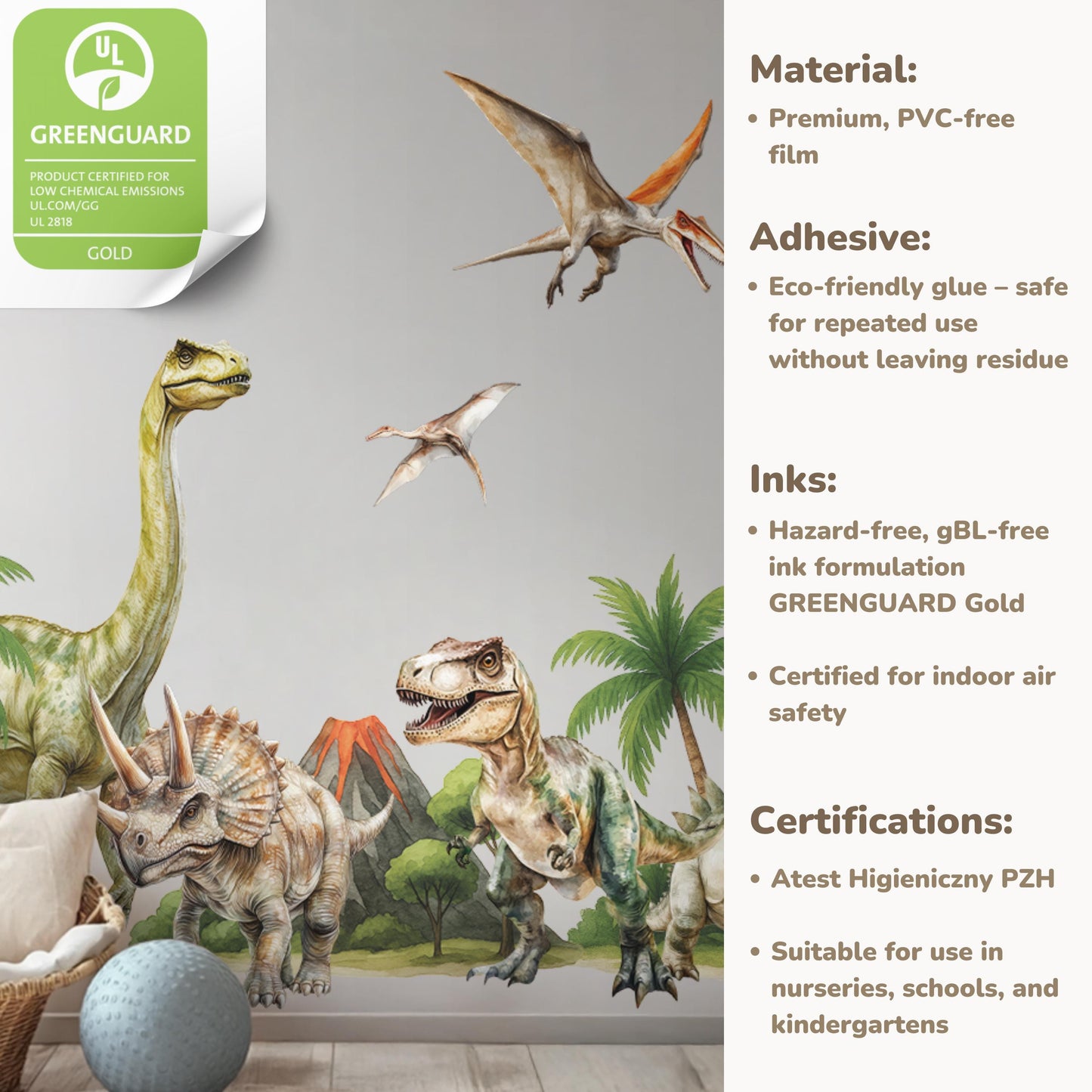 Stickers muraux dinosaures – Autocollants amovibles sans PVC pour chambre d'enfant ou de bébé, disponibles en tailles XL et XXL, décoration murale fantaisie