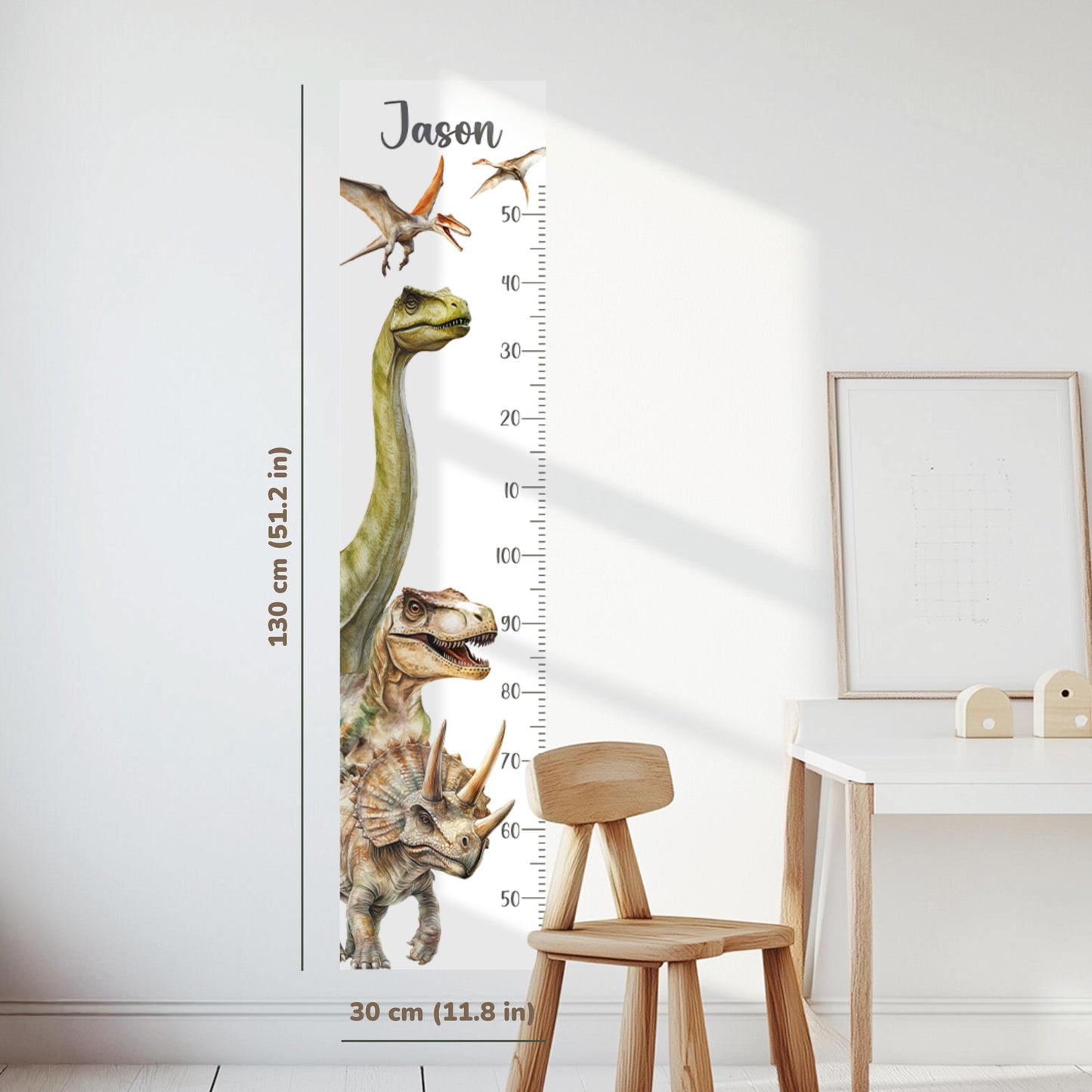 Autocollants muraux personnalisés pour tableau de croissance des dinosaures – Ajoutez le nom de votre enfant, réutilisables, à décoller et à coller, sans PVC, parfaits pour la crèche ou la salle de jeux