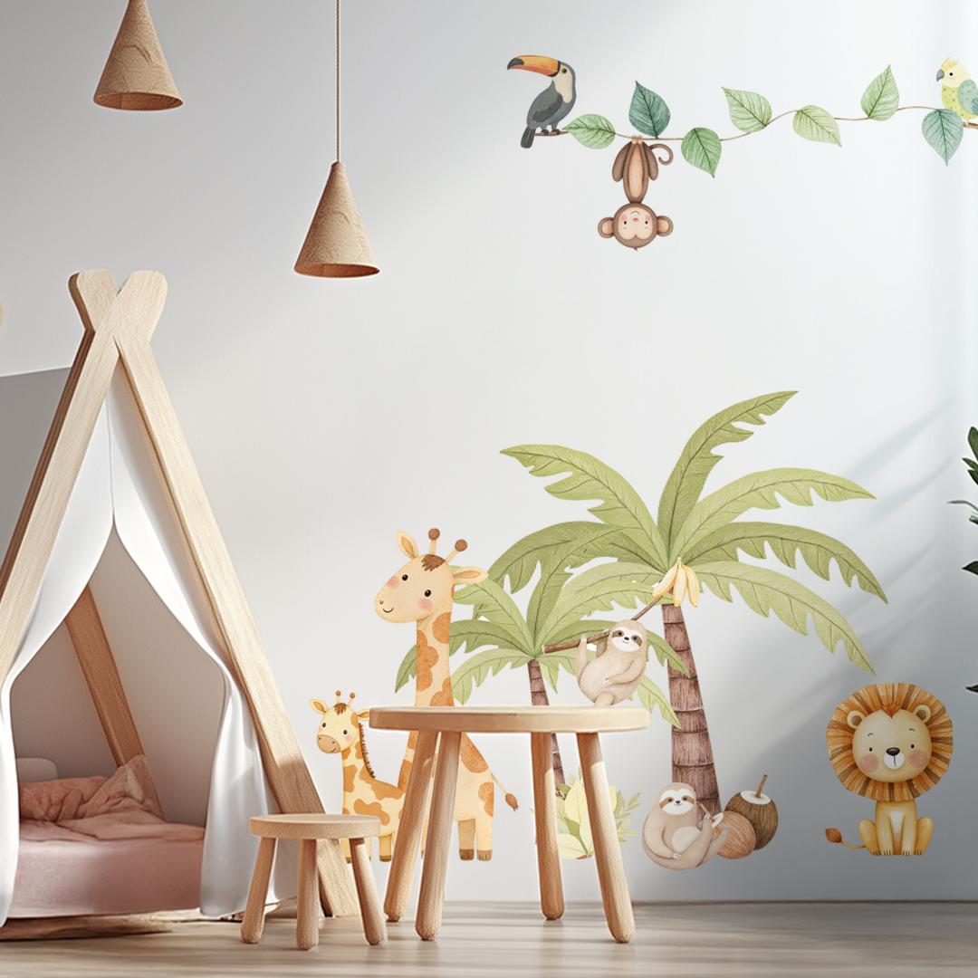 Autocollants muraux animaux de safari – Adorables autocollants de la jungle, non toxiques et sans plastique, décoration murale sûre pour chambre d'enfant, thème zoo pour enfants