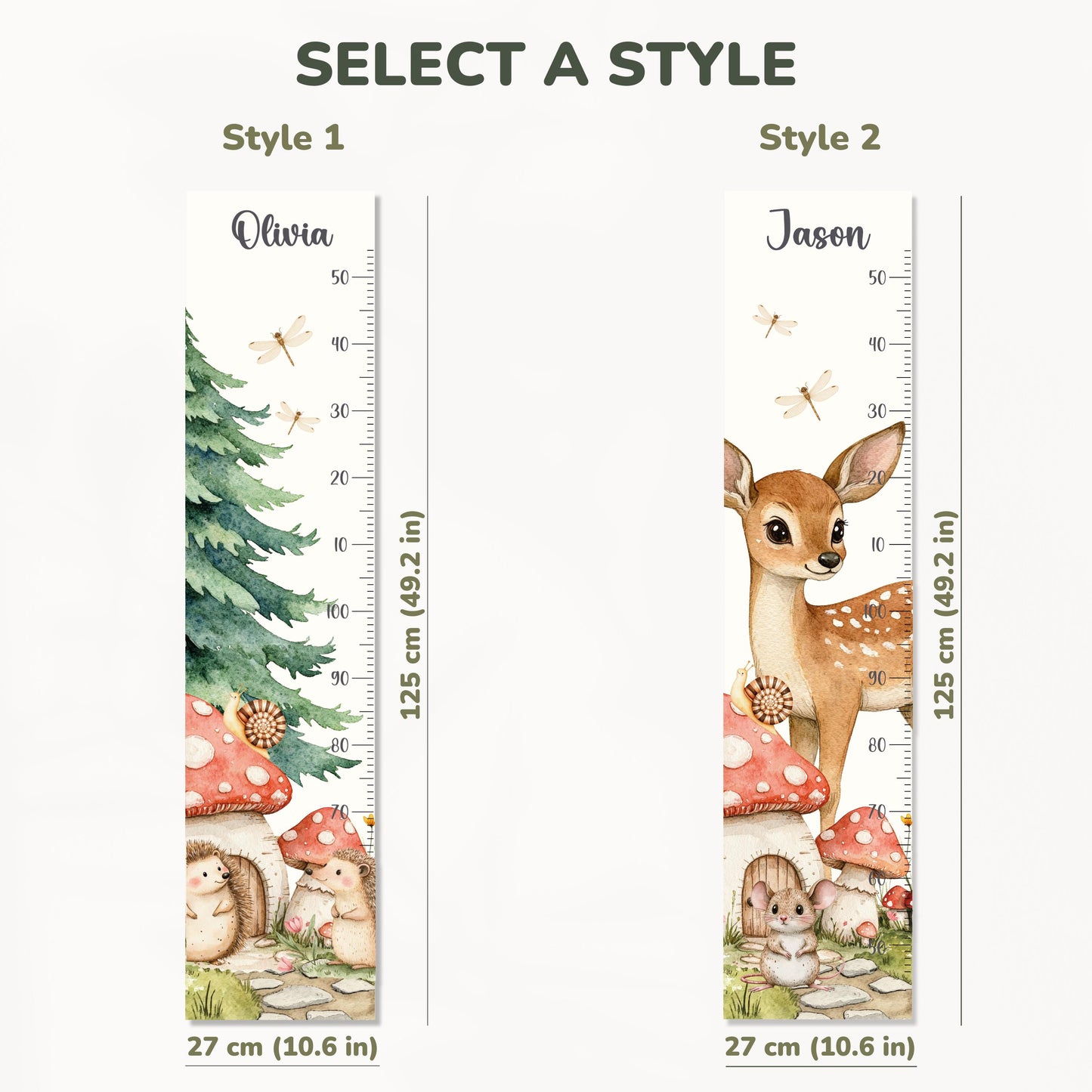 Autocollants muraux sur le thème de la forêt, tableau de croissance personnalisé avec le nom de l'enfant, respectueux de l'environnement, à décoller et à coller, décoration d'animaux de la forêt