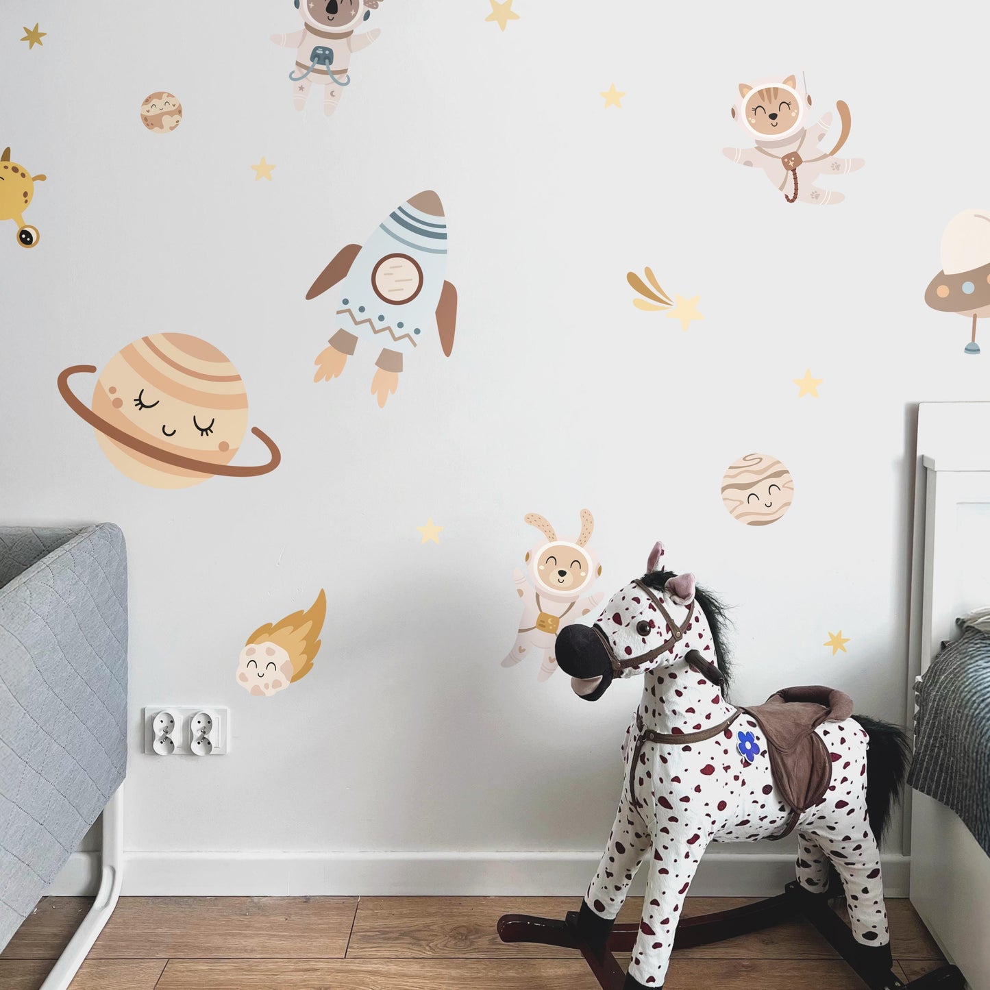 Stickers muraux spatiaux – Autocollants grands et très grands avec fusées, étoiles et animaux astronautes pour la décoration des chambres d'enfants