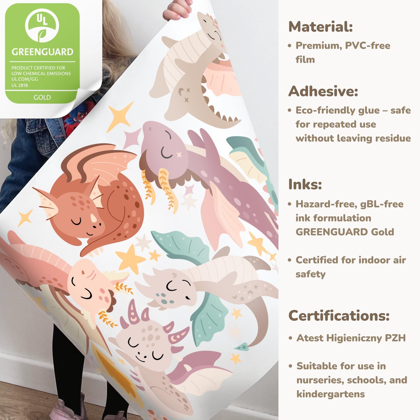 Stickers muraux dragons mignons – Créatures fantastiques violettes et roses, décoration bohème pour chambre d'enfant, art mural magique pour chambre d'enfant