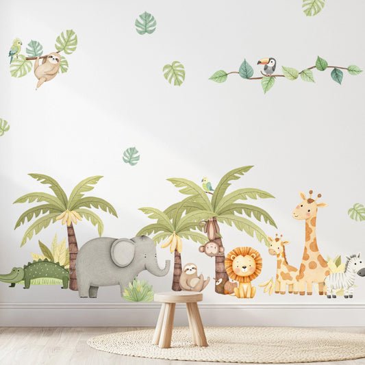 Autocollants muraux animaux de safari – Adorables autocollants de la jungle, non toxiques et sans plastique, décoration murale sûre pour chambre d'enfant, thème zoo pour enfants