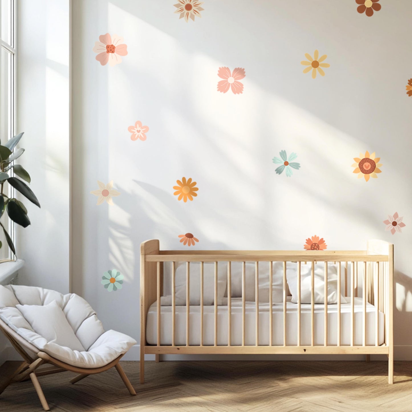 Flowers Wall Decals – Boho Floral Nursery Decor, Reusable & Eco-Friendly Stickers for Kids Room, Nature-Inspired Wall Art
