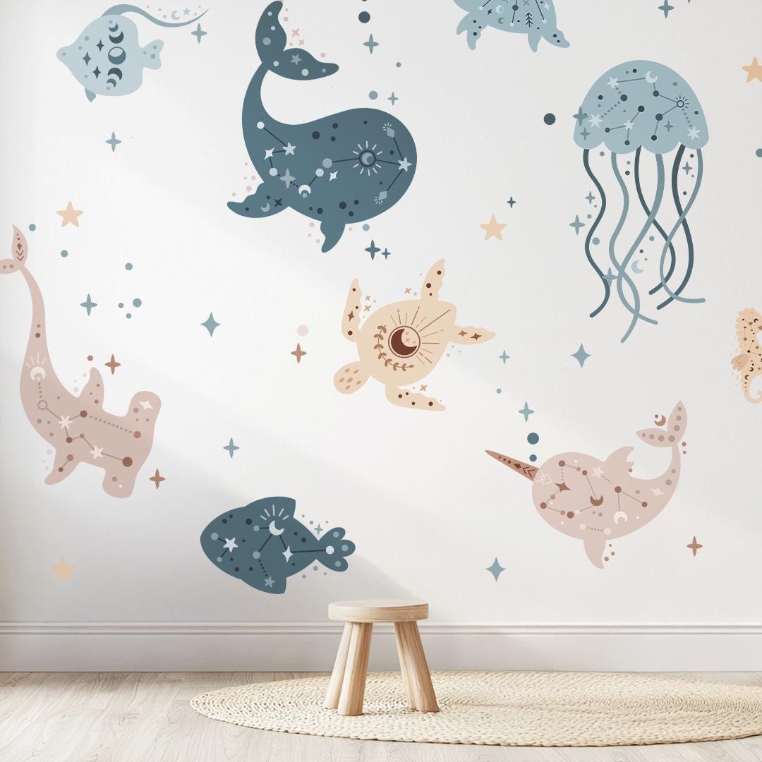 Ocean Animals Wall Decals – Extra Large & Reusable Stickers for Nursery or Playroom, Eco-Friendly and PVC-Free Sea Life Room Decor