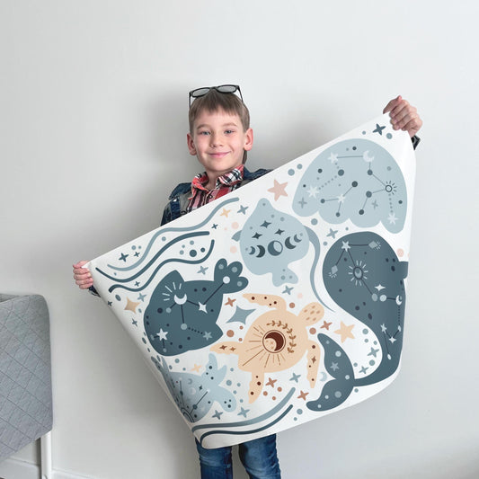 Autocollants muraux vie marine – Animaux et étoiles de l'océan aquarelles, grands et très grands autocollants muraux amovibles pour chambre d'enfant écologique