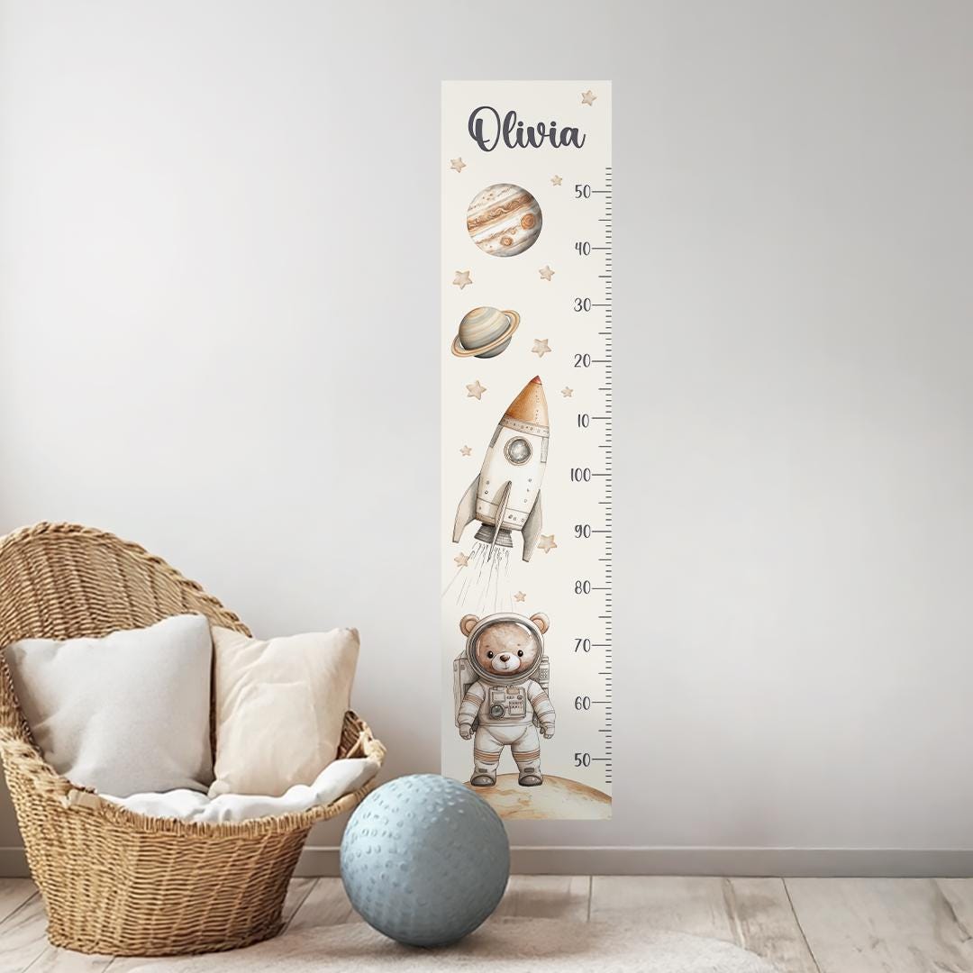 Autocollants muraux pour toise sur le thème de l'espace – Personnalisés avec le nom de l'enfant, réutilisables, à décoller et à coller, sans plastique, pour chambre d'enfant