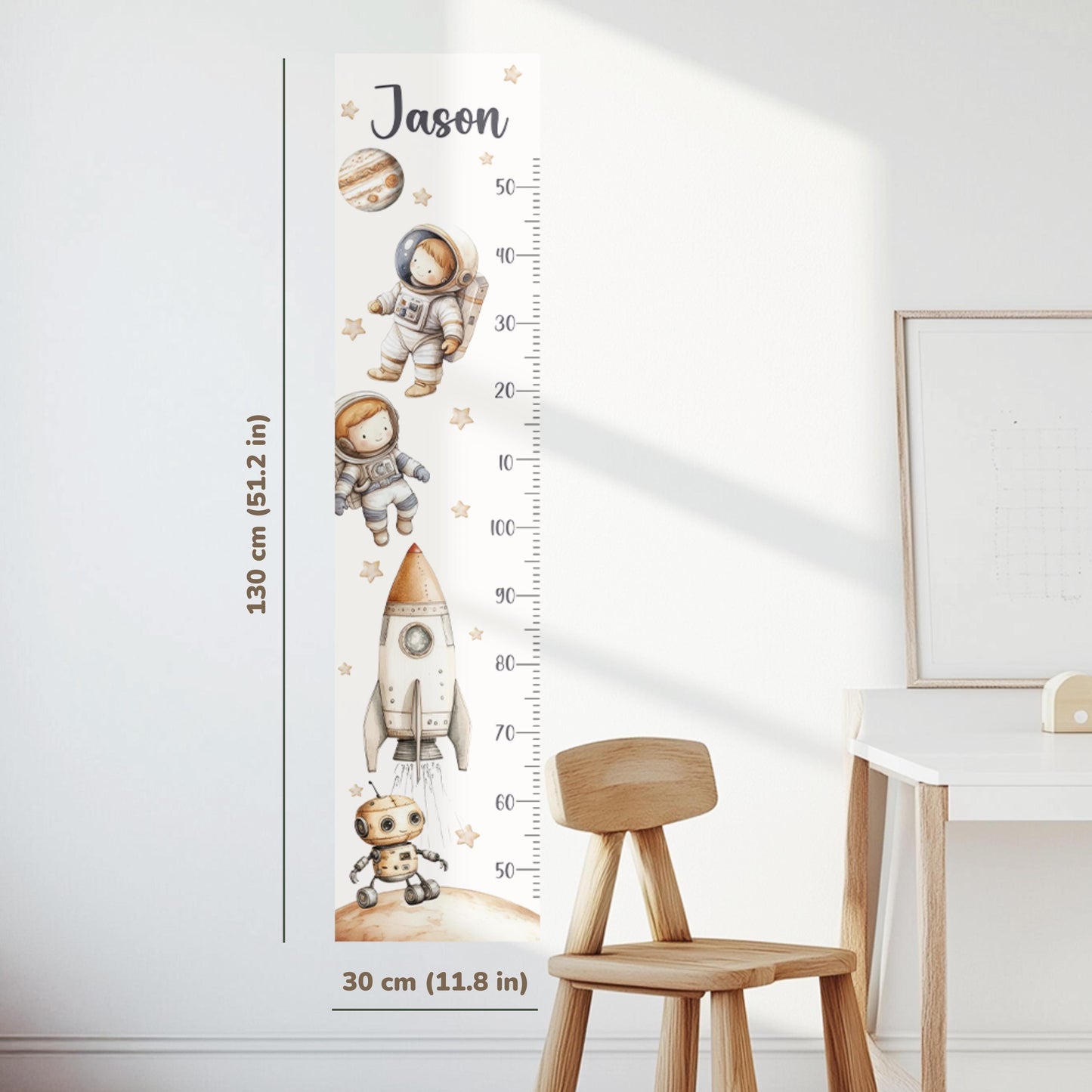 Autocollants muraux pour toise sur le thème de l'espace – Personnalisés avec le nom de l'enfant, réutilisables, à décoller et à coller, sans plastique, pour chambre d'enfant