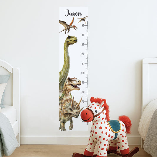 Autocollants muraux personnalisés pour tableau de croissance des dinosaures – Ajoutez le nom de votre enfant, réutilisables, à décoller et à coller, sans PVC, parfaits pour la crèche ou la salle de jeux