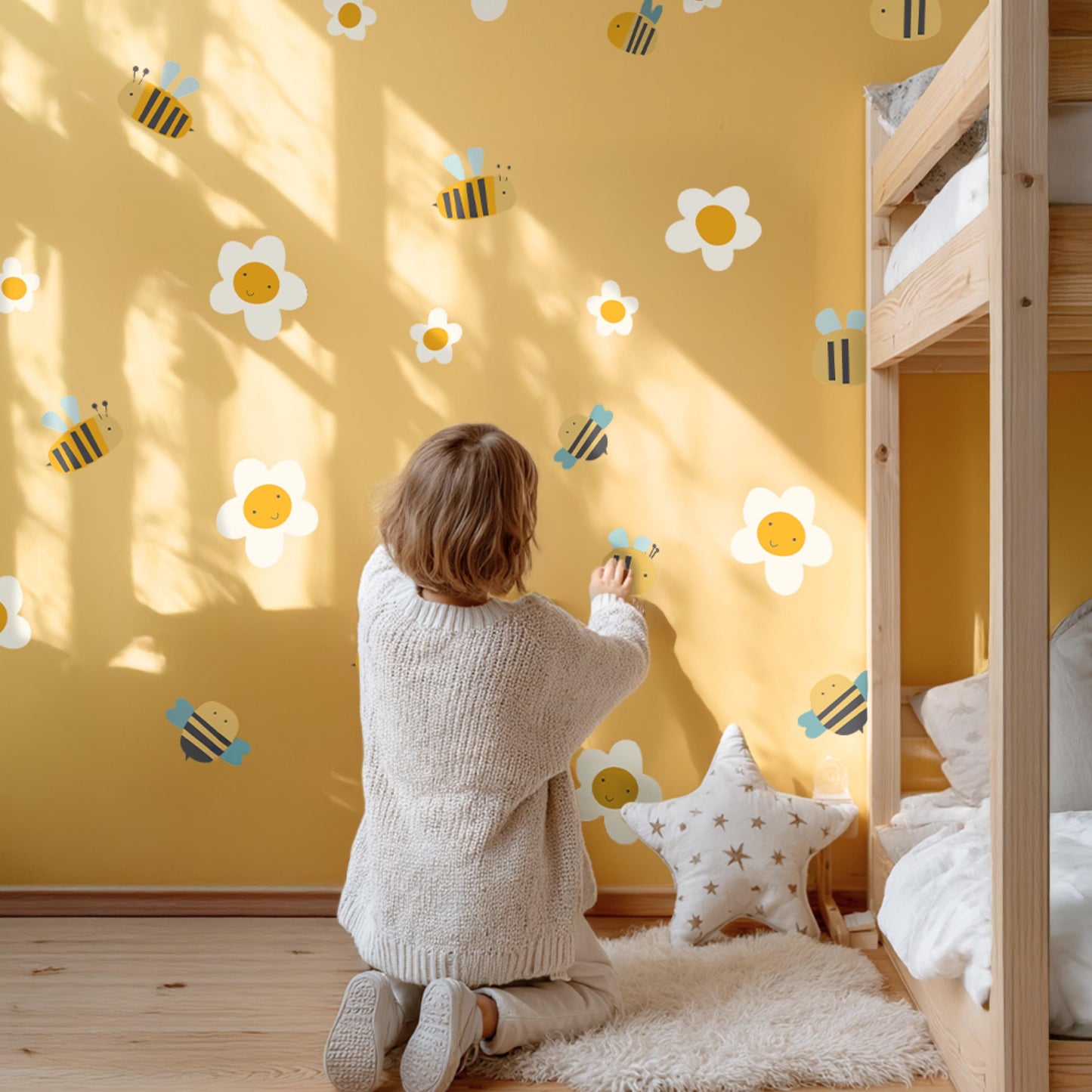 Bees Wall Decals β Nature-Inspired Nursery Art for Girls & Boys, Reusable Stickers in L-XL Sizes, Adorable Bee and Floral Kids Room Decor