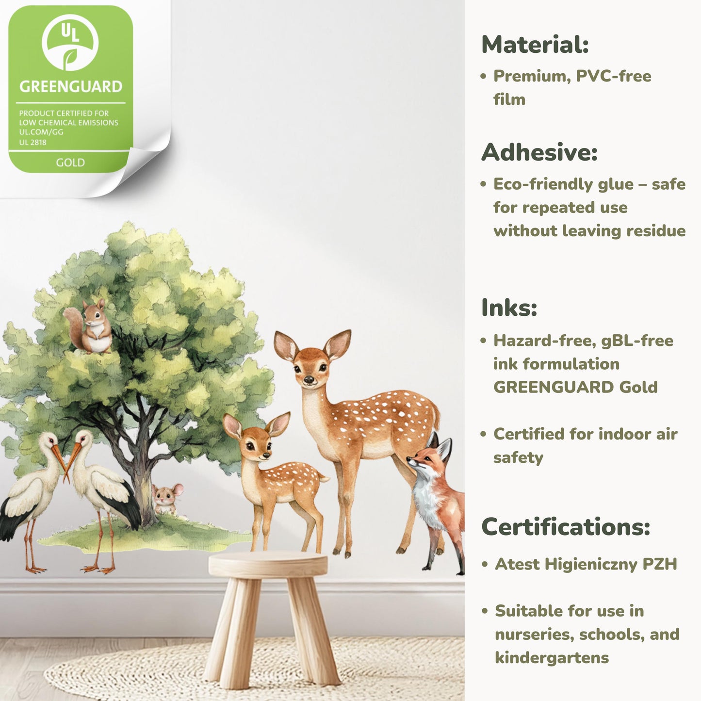 Autocollant mural pour chambre d'enfant - Autocollants animaux de la forêt - Autocollants animaux et arbres de la forêt - Tableau de croissance personnalisé - Décoration murale pour salle de jeux