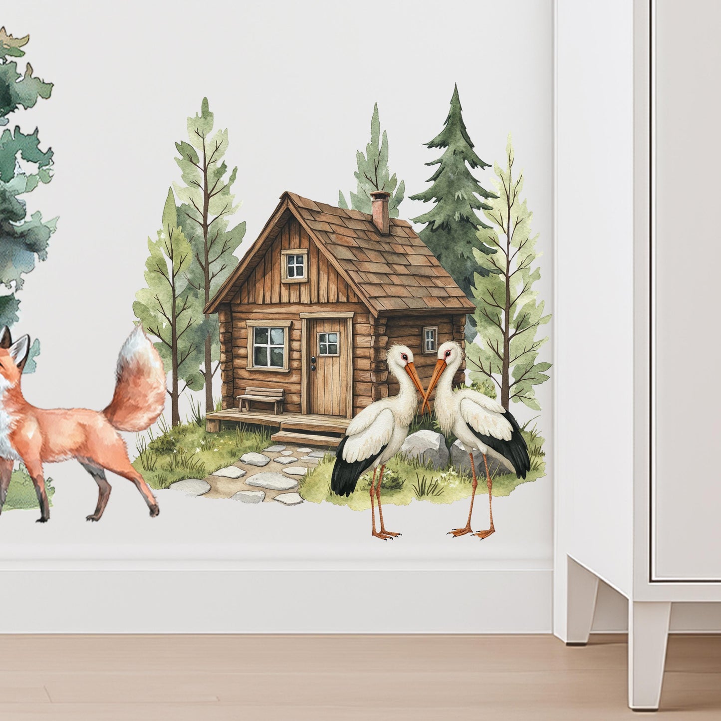 Autocollant mural pour chambre d'enfant - Autocollants animaux de la forêt - Autocollants animaux et arbres de la forêt - Tableau de croissance personnalisé - Décoration murale pour salle de jeux