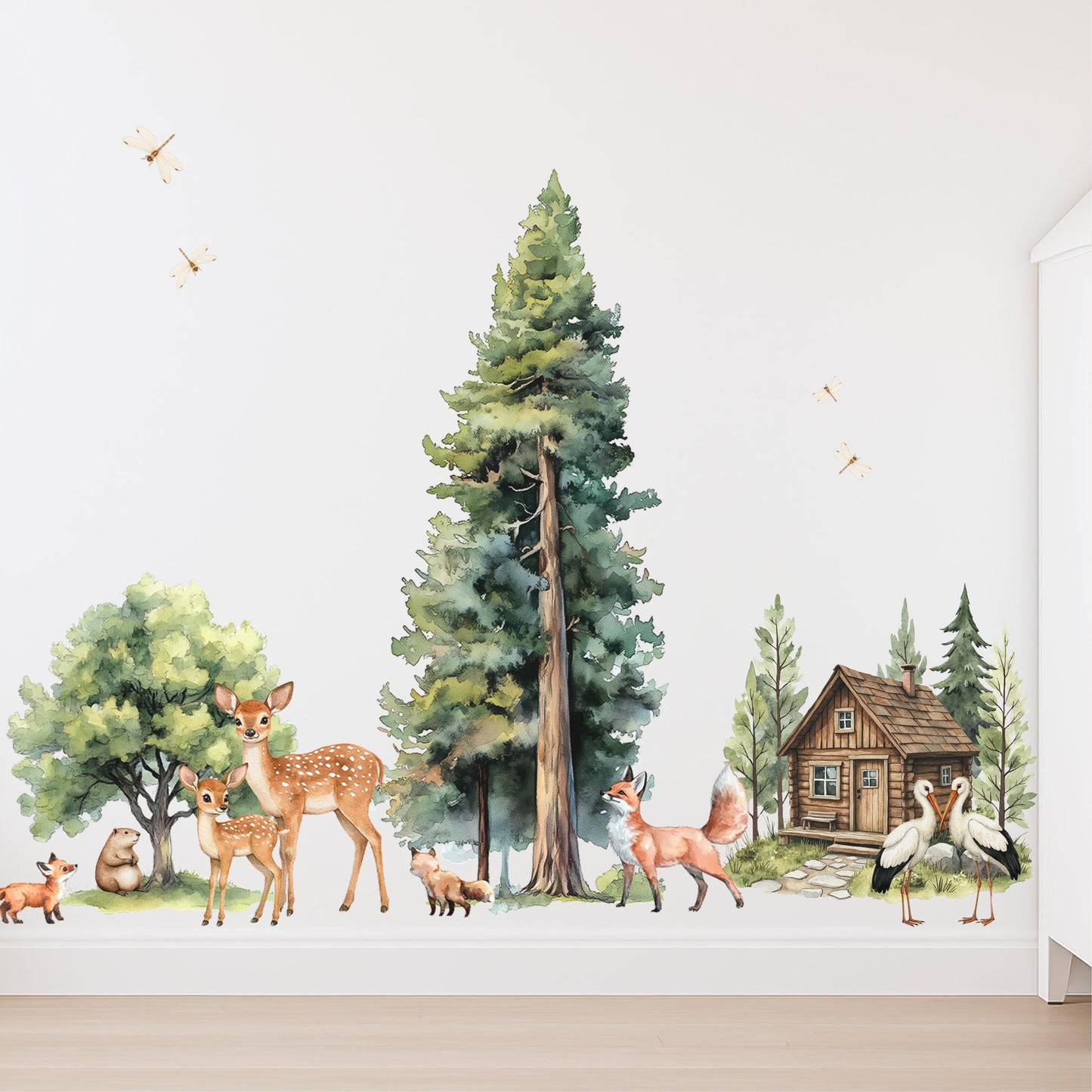 Autocollant mural pour chambre d'enfant - Autocollants animaux de la forêt - Autocollants animaux et arbres de la forêt - Tableau de croissance personnalisé - Décoration murale pour salle de jeux