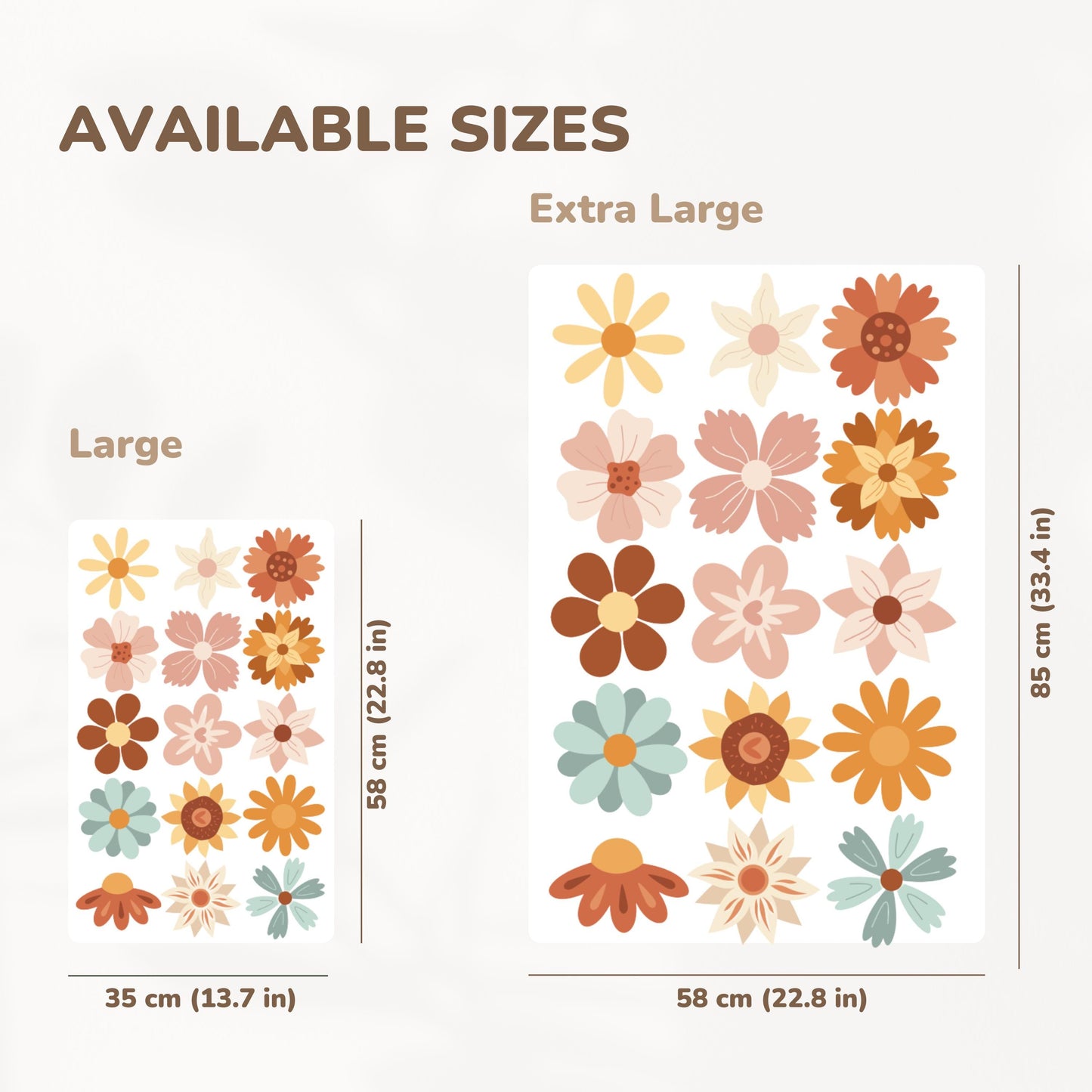 Flowers Wall Decals – Boho Floral Nursery Decor, Reusable & Eco-Friendly Stickers for Kids Room, Nature-Inspired Wall Art