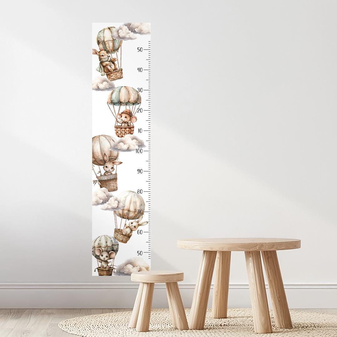 Hot Air Balloon Growth Chart Wall Decals – Personalized with Child’s Name, Eco-Friendly, Peel & Stick Nursery Height Ruler