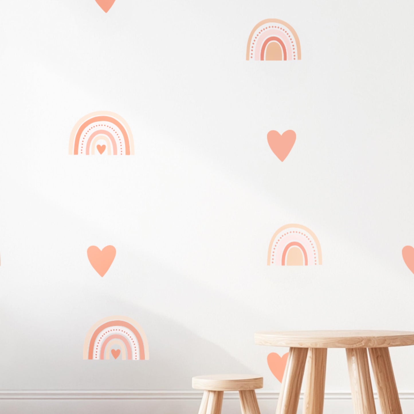 Boho Rainbow & Heart Wall Decals - Kids Room Wall Stickers, Non-Toxic Reusable Nursery Decor, Rainbow Stickers for Baby Room