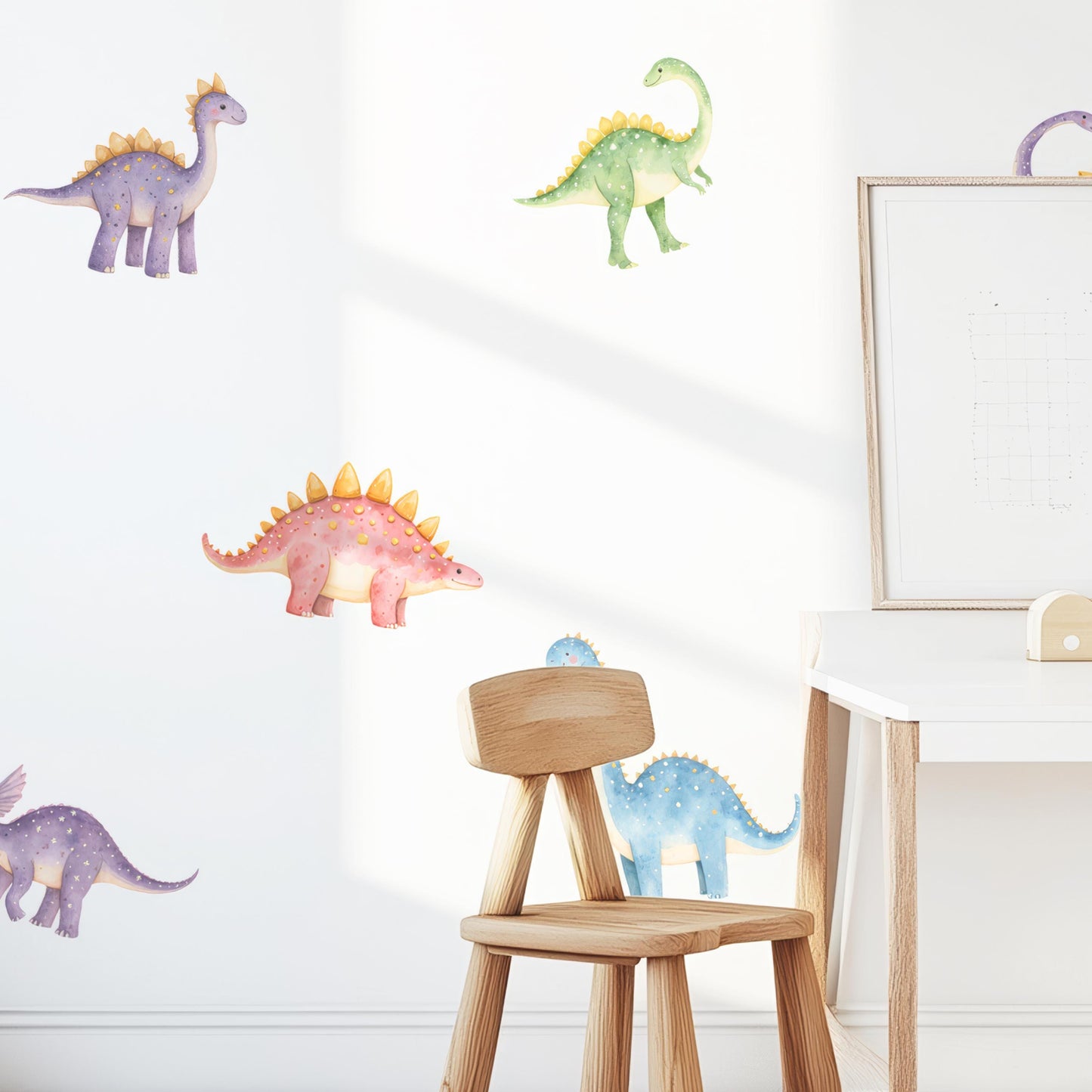 Cute Dinosaurs Wall Decals – Fun & Reusable Stickers for Kids’ Room, Baby Nursery or Preschool Classroom with Watercolor Illustrations